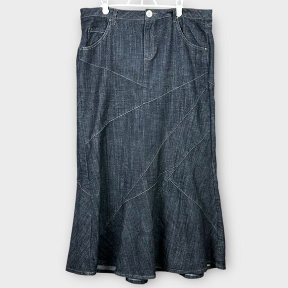 Vintage Western Style Denim Maxi Skirt Dark Wash - Picture 1 of 9